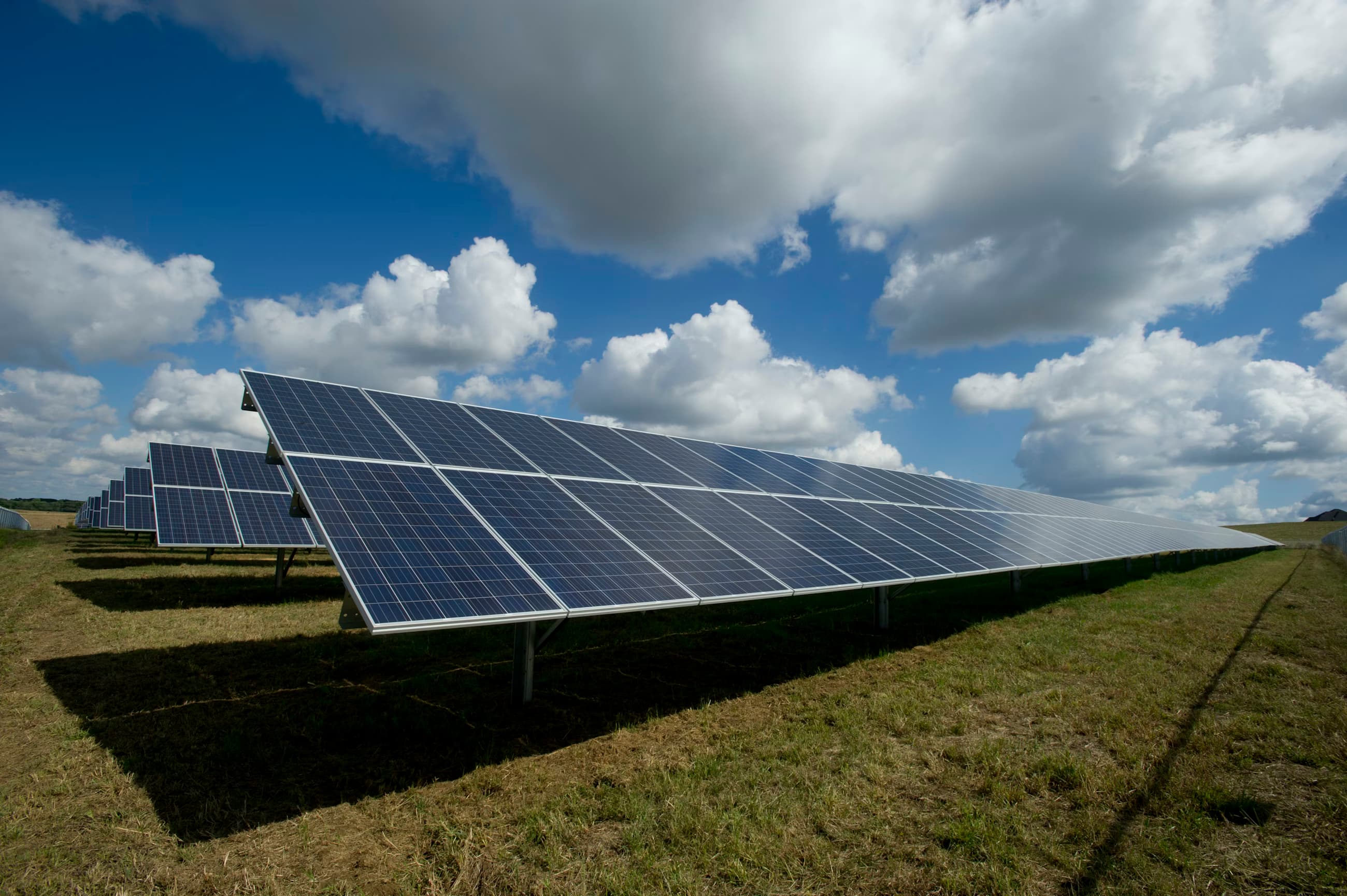 Solar panels at sunset